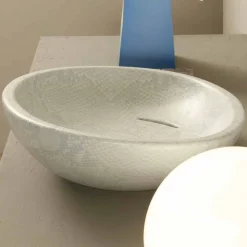 Lavabo da appoggio di design ceramica pitone bianco made Italy Glossy