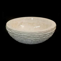 Lavabo da appoggio di design in pietra marmo bianco Finn, fatto a mano