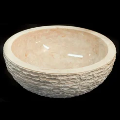 Lavabo da appoggio di design in pietra marmo bianco Finn, fatto a mano