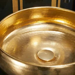 Lavabo da appoggio di design in ceramica raku oro made in Italy, Ramon