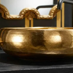 Lavabo da appoggio di design in ceramica raku oro made in Italy, Ramon