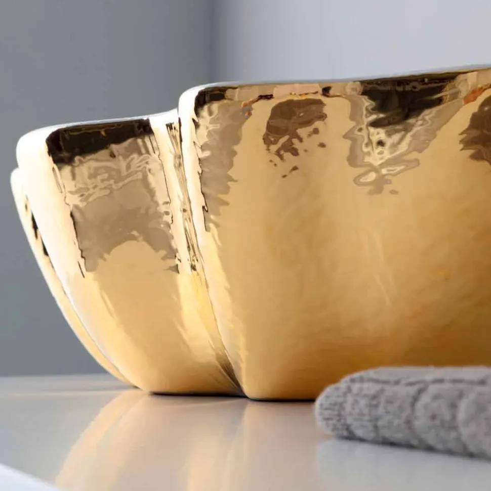 Lavabo da appoggio di design moderno in ceramica fatto in Italia Cubo