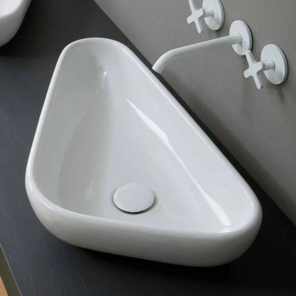 Lavabo da appoggio di design moderno in ceramica made in Italy Sofia