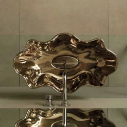 Lavabo da appoggio di design moderno in ceramica made in Italy Cubo