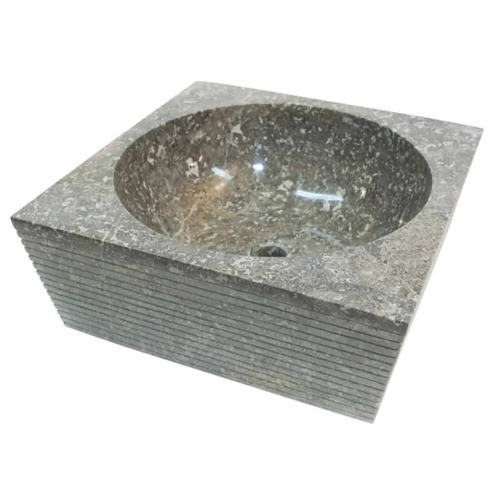 Lavabo da appoggio di design per bagno in pietra naturale grigia Zor