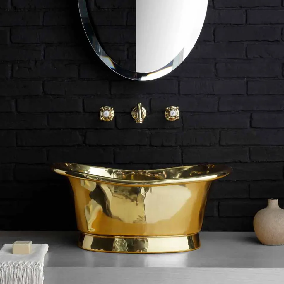 Lavabo da appoggio di design vintage interamente in ottone Calla