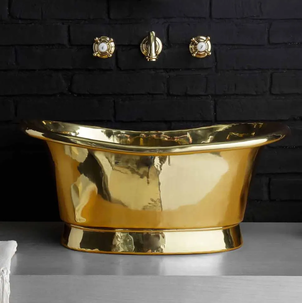 Lavabo da appoggio di design vintage interamente in ottone Calla