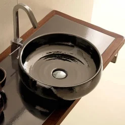 Lavabo da appoggio in ceramica raku fatto a mano in Italia, Ramon