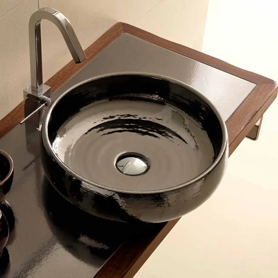 Lavabo da appoggio in ceramica raku fatto a mano in Italia, Ramon