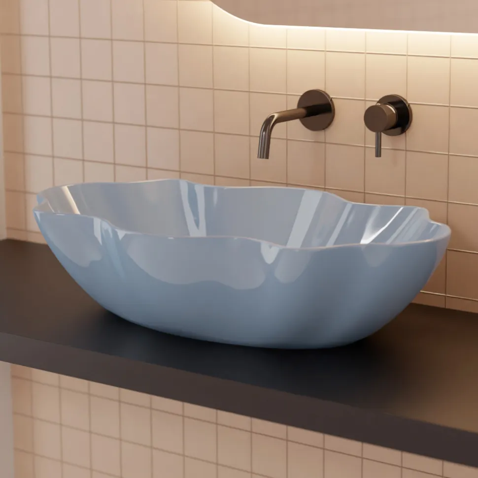 Lavabo da Appoggio in Ceramica Colorata Diverse Finiture L 65 cm - Cubo