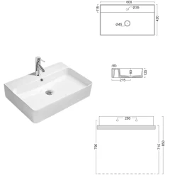 Lavabo da Appoggio in Ceramica e Foro Rubinetteria Design Moderno - Papavero