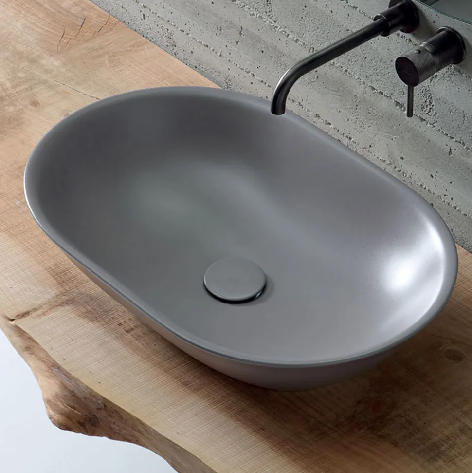 Lavabo da Appoggio in Ceramica Opaca L 58 cm Realizzato in Italia - Nelly