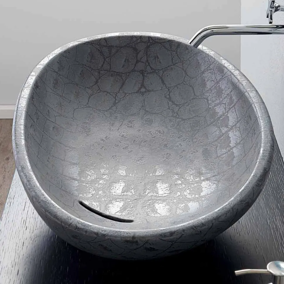Lavabo da appoggio in ceramica stampa cocco grigio made Italy Glossy