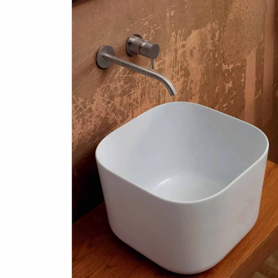 Lavabo da appoggio in ceramica design moderno Star Square 40x40 cm