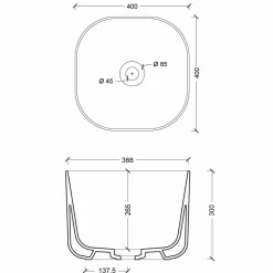 Lavabo da appoggio in ceramica design moderno Star Square 40x40 cm