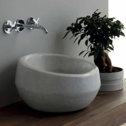 Lavabo da appoggio in ceramica pitonata bianco made in Italy Elisa
