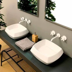 Lavabo da appoggio in ceramica bianca di design made in Italy Simon