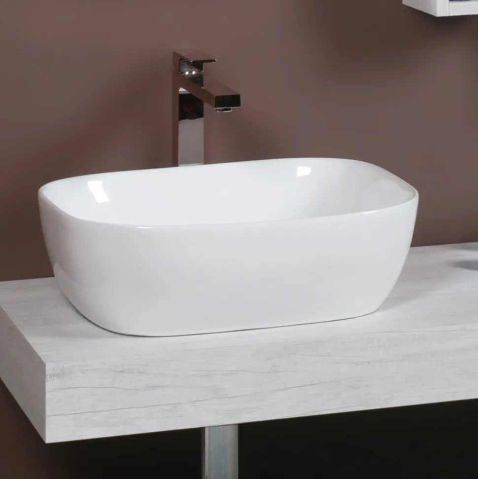 Lavabo da Appoggio Inclinato in Ceramica Bianca dal Design Moderno - Papavero