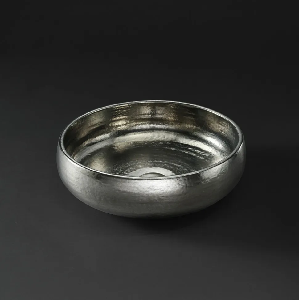 Lavabo da Appoggio in Raku Clay Finitura Platino Made in Italy - Ribano