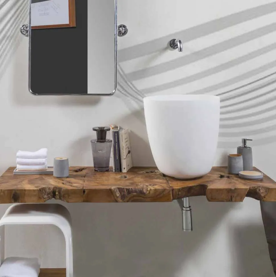 Lavabo da Appoggio in Resina e Polveri Minerali a Forma di Secchio - Secchiello