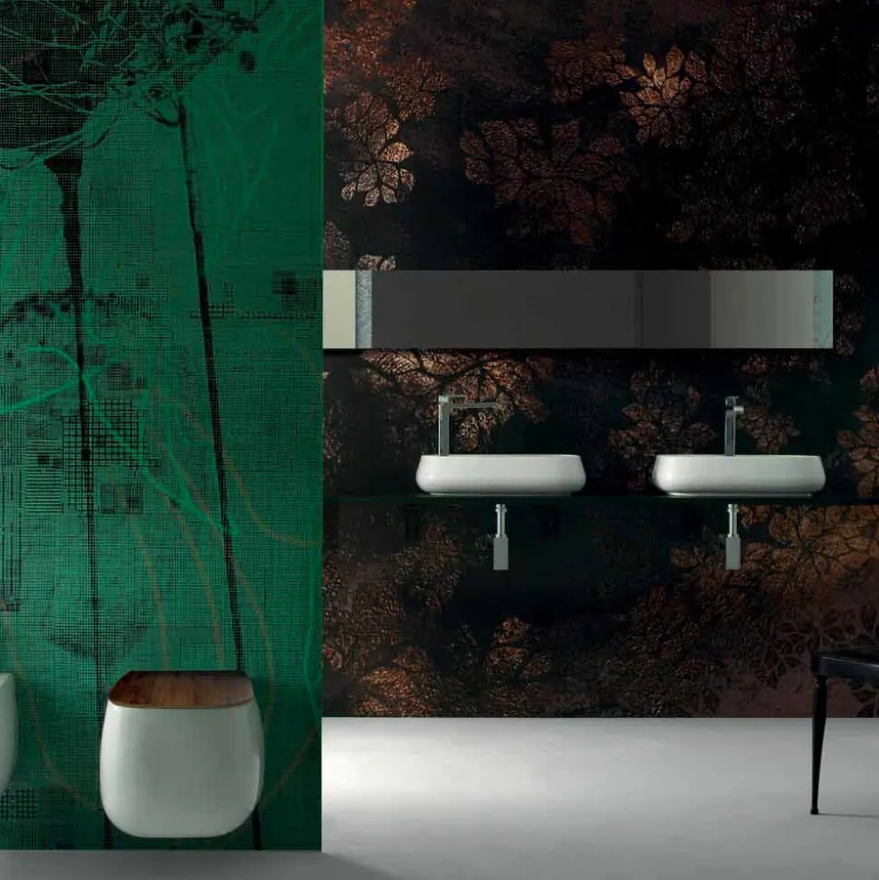 Lavabo da appoggio moderno in ceramica L 60cm fatto in Italia, Gaiola