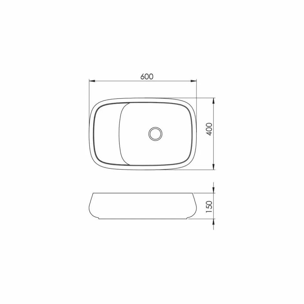 Lavabo da appoggio moderno in ceramica L 60cm fatto in Italia, Gaiola