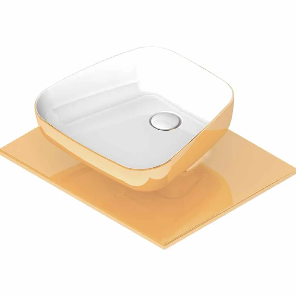 Lavabo da appoggio moderno in ceramica realizzato in Italia, Reale