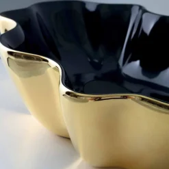 Lavabo da appoggio moderno in ceramica oro e nero fatto in Italia Cubo