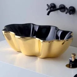 Lavabo da appoggio moderno in ceramica oro e nero fatto in Italia Cubo