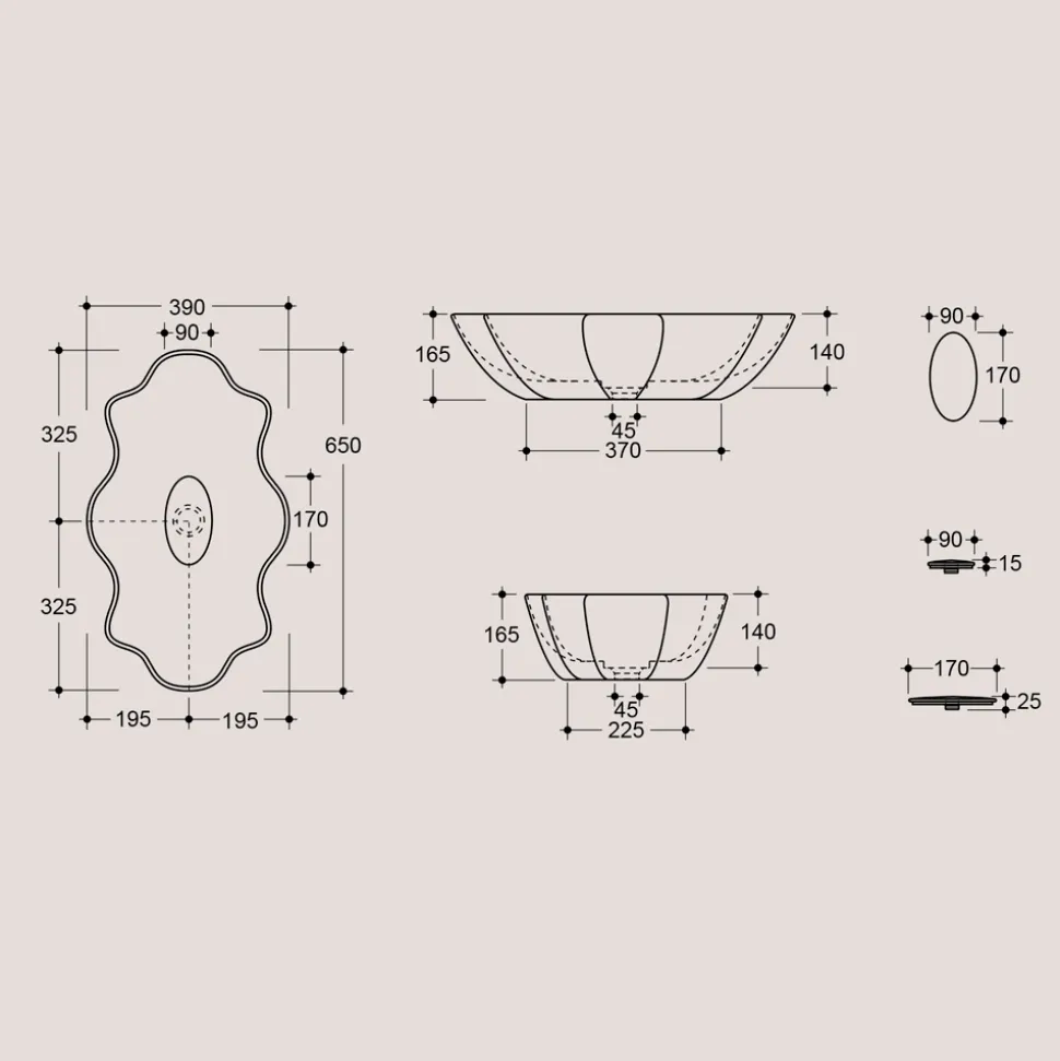 Lavabo da Appoggio Moderno in Ceramica Lucida L 65 cm Made in Italy - Cubo