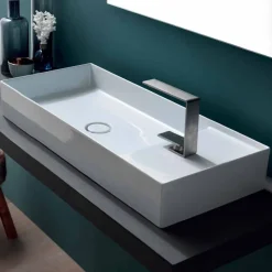 Lavabo da appoggio moderno in ceramica bianca o colorata Sun 85x37 cm