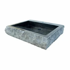 Lavabo da appoggio nero per bagno in pietra naturale Sam, pezzo unico