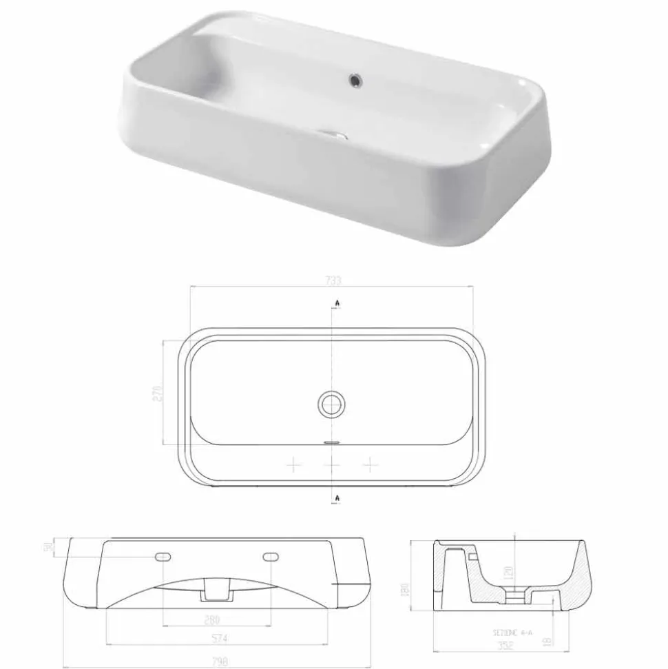 Lavabo da Appoggio o da Parete Moderno in Ceramica Colorata Oliena