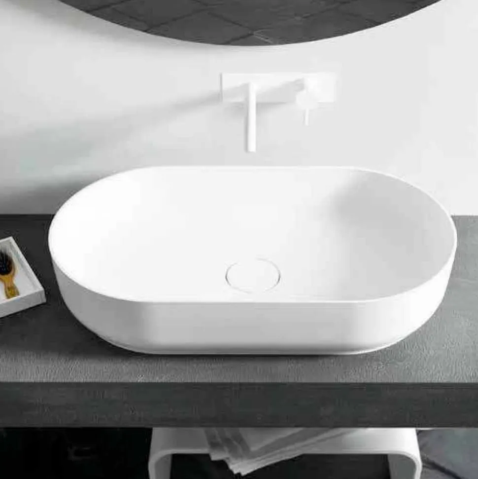 Lavabo da appoggio ovale dal design moderno Dalmine Big, made in Italy