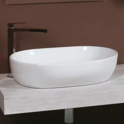 Lavabo da Appoggio Ovale in Ceramica Bianca dal Design Moderno - Papavero