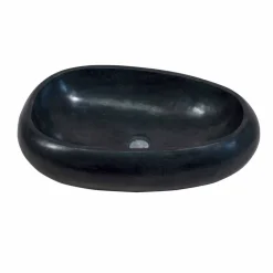 Lavabo da Appoggio Ovale  in Marmo Nero Waka, sfumature naturali