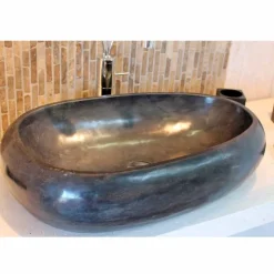 Lavabo da Appoggio Ovale  in Marmo Nero Waka, sfumature naturali