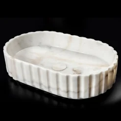Lavabo da Appoggio Ovale per il Bagno Realizzato in Marmo Bianco - Cunzite