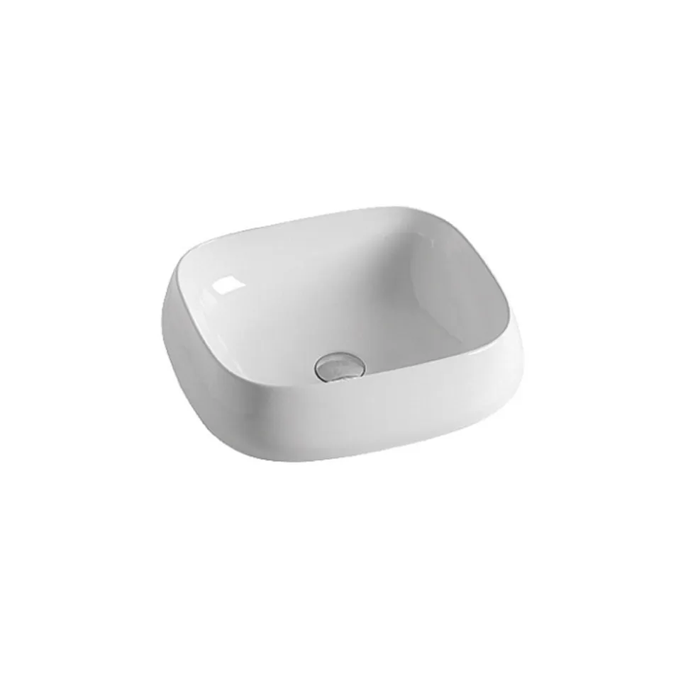 Lavabo da Appoggio Quadrato in Ceramica Bianca dal Design Moderno - Papavero