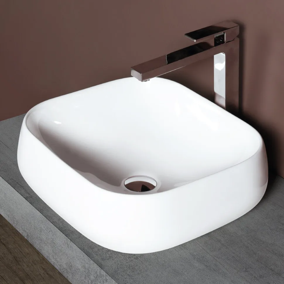 Lavabo da Appoggio Quadrato in Ceramica Bianca dal Design Moderno - Papavero