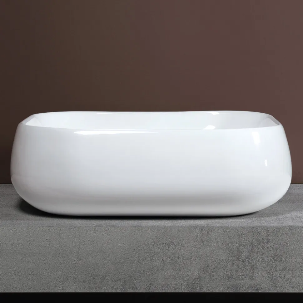 Lavabo da Appoggio Quadrato in Ceramica Bianca dal Design Moderno - Papavero