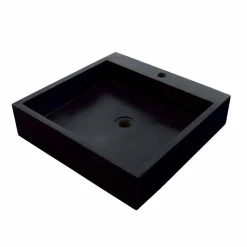Lavabo da Appoggio quadrato in Basalto Nero Ban, realizzato in pietra naturale