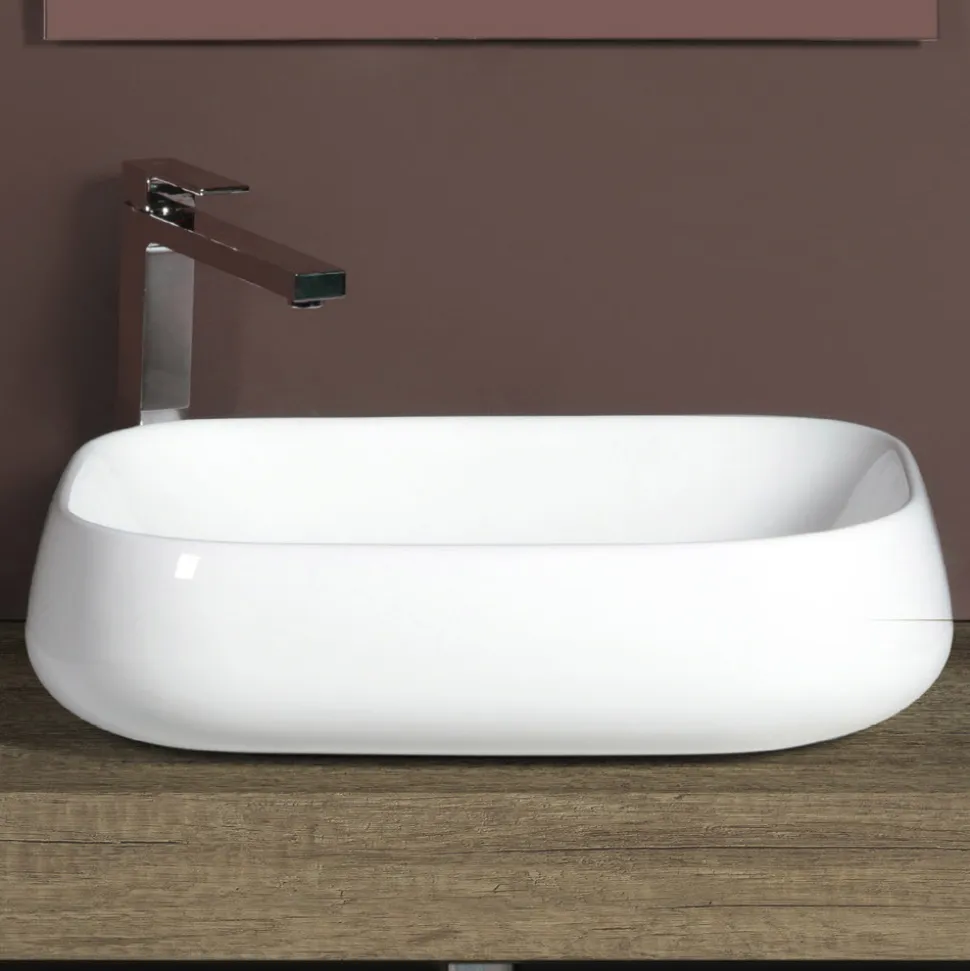 Lavabo da Appoggio Rettangolare in Ceramica dal Design Moderno - Papavero