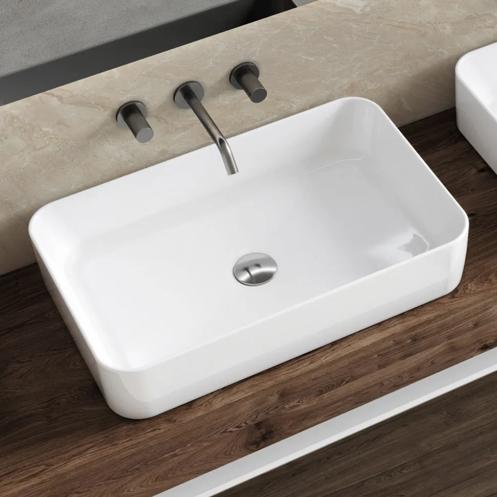 Lavabo da Appoggio Rettangolare in Ceramica dal Design Moderno - Aster