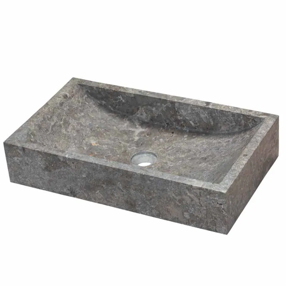 Lavabo da Appoggio rettangolare in Marmo naturale Grigio Satun, design naturale