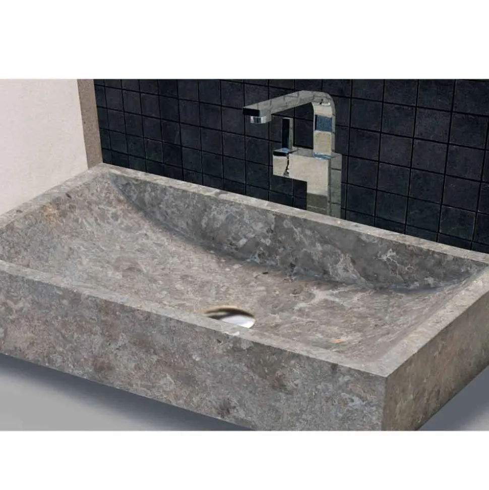 Lavabo da Appoggio rettangolare in Marmo naturale Grigio Satun, design naturale
