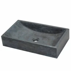 Lavabo da Appoggio rettangolare in Pietra Naturale Nero Satun, design naturale