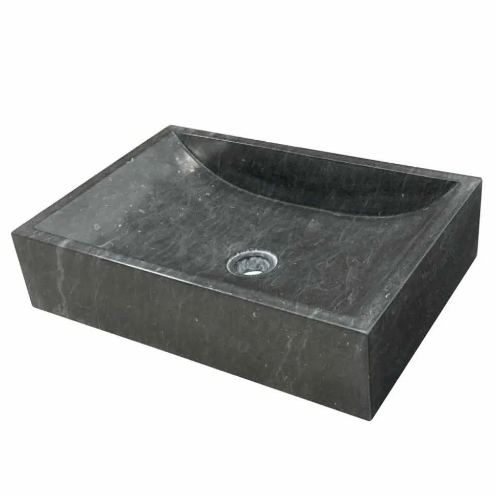 Lavabo da Appoggio rettangolare in Pietra Naturale Nera Giacarta, design e stile