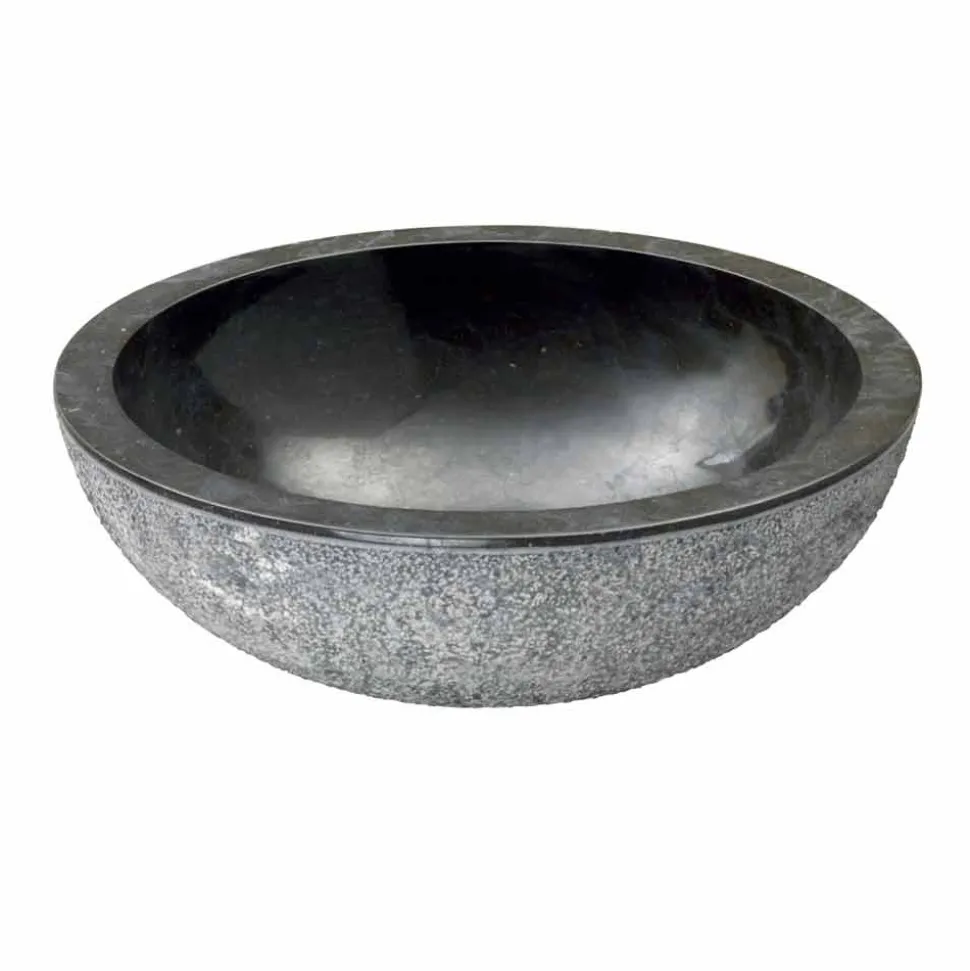 Lavabo da Appoggio rotondo in Pietra Naturale Nera Pai