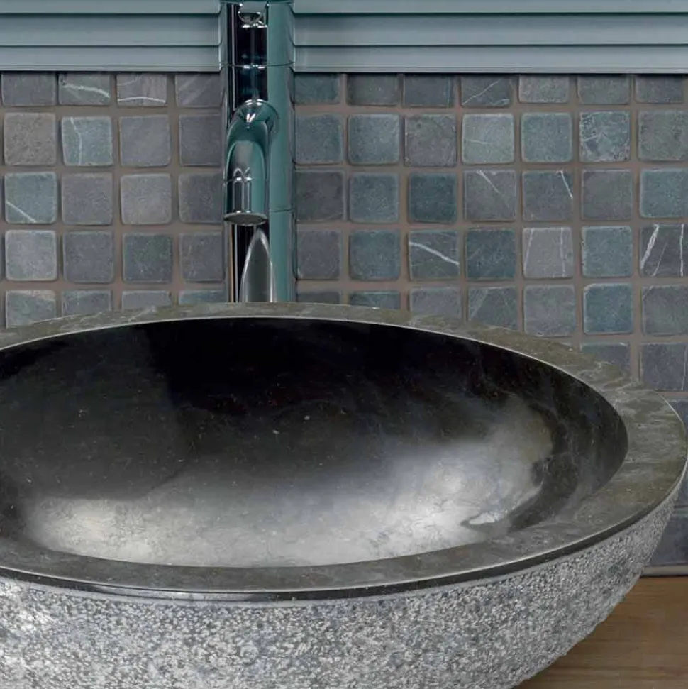 Lavabo da Appoggio rotondo in Pietra Naturale Nera Pai